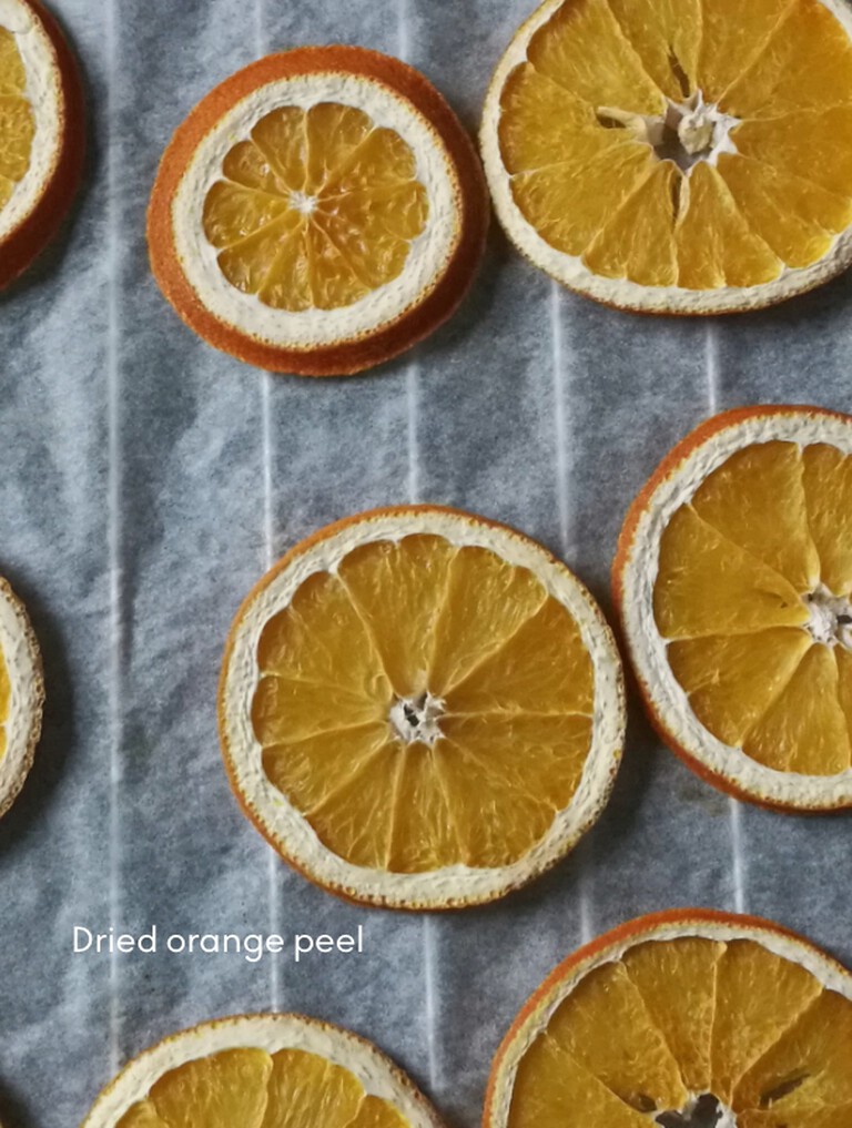 Dried oranges on the sheet