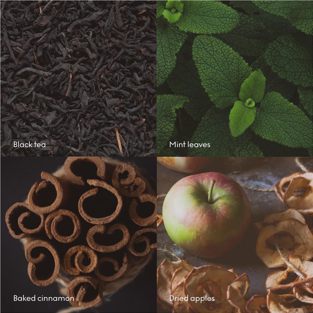 Hygge scent notes: mint leaves, black tea, cinnamon and dried apple