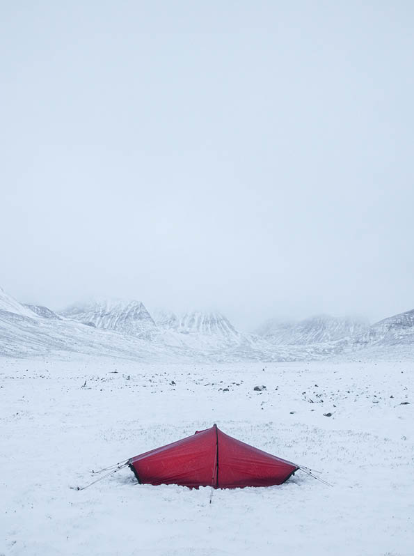 red tent in snow